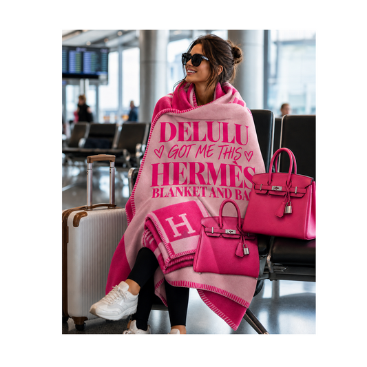 Sherpa Blanket — “Delulu I Got Me This Hermès Blanket and Bag” Pink Luxury Quote Throw
